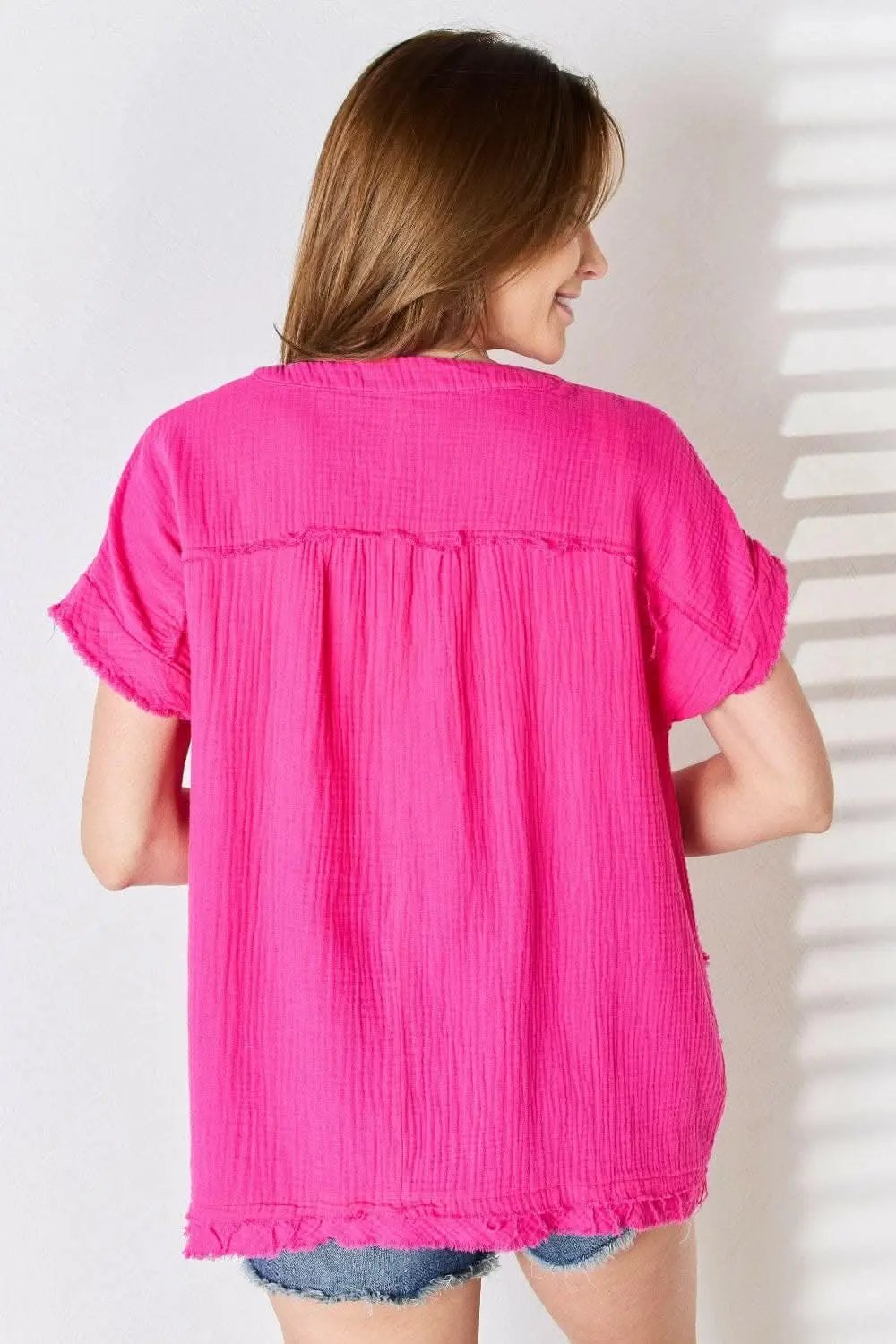 Zenana raw hem short sleeve top - Love Salve